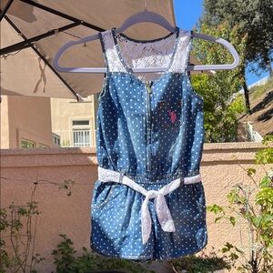 U.S. Polo Assn. Blue Polka Dot Dress with Lace Detail